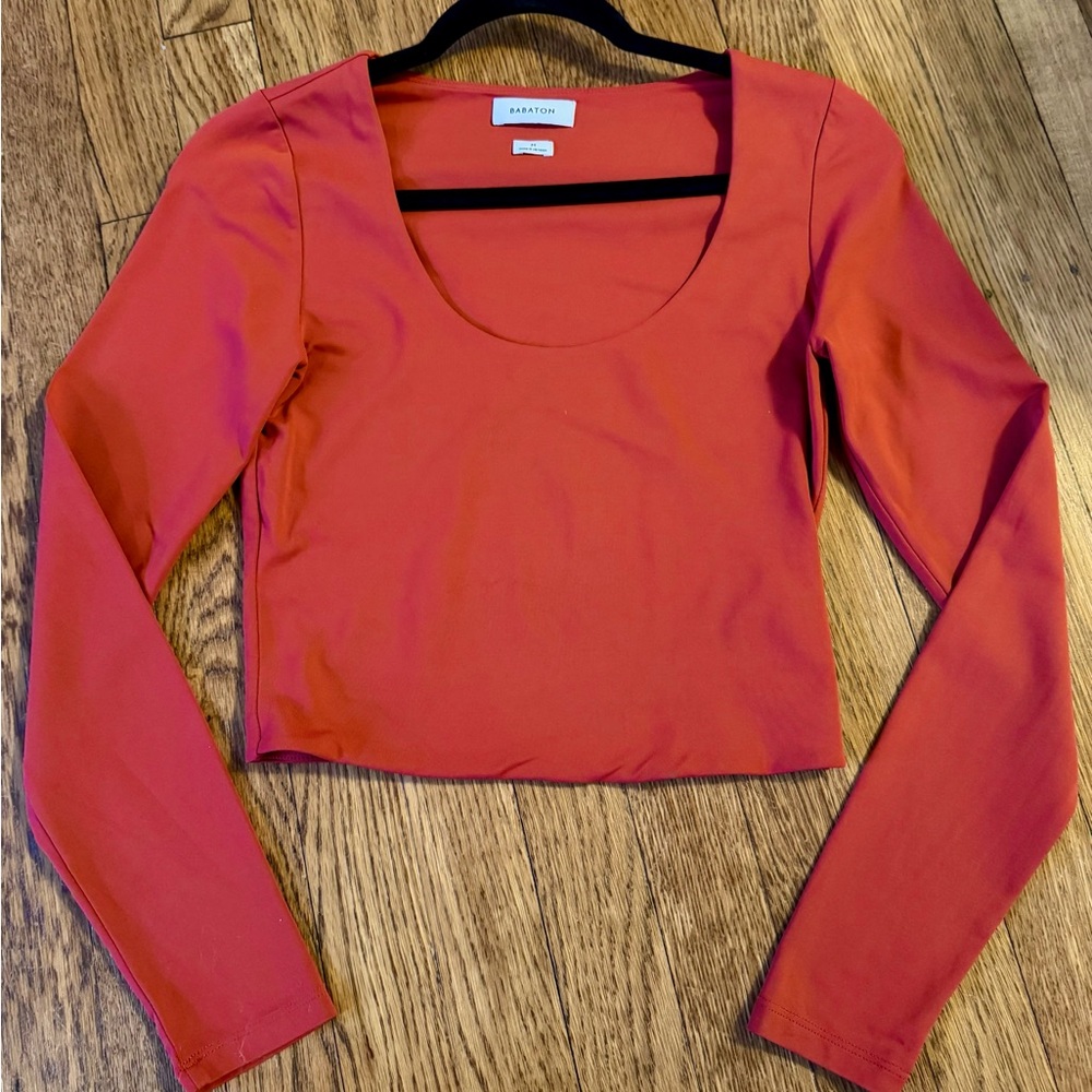 Aritzia Babaton scoop-neck, Corsica Red Long Sleeve Top, size Medium